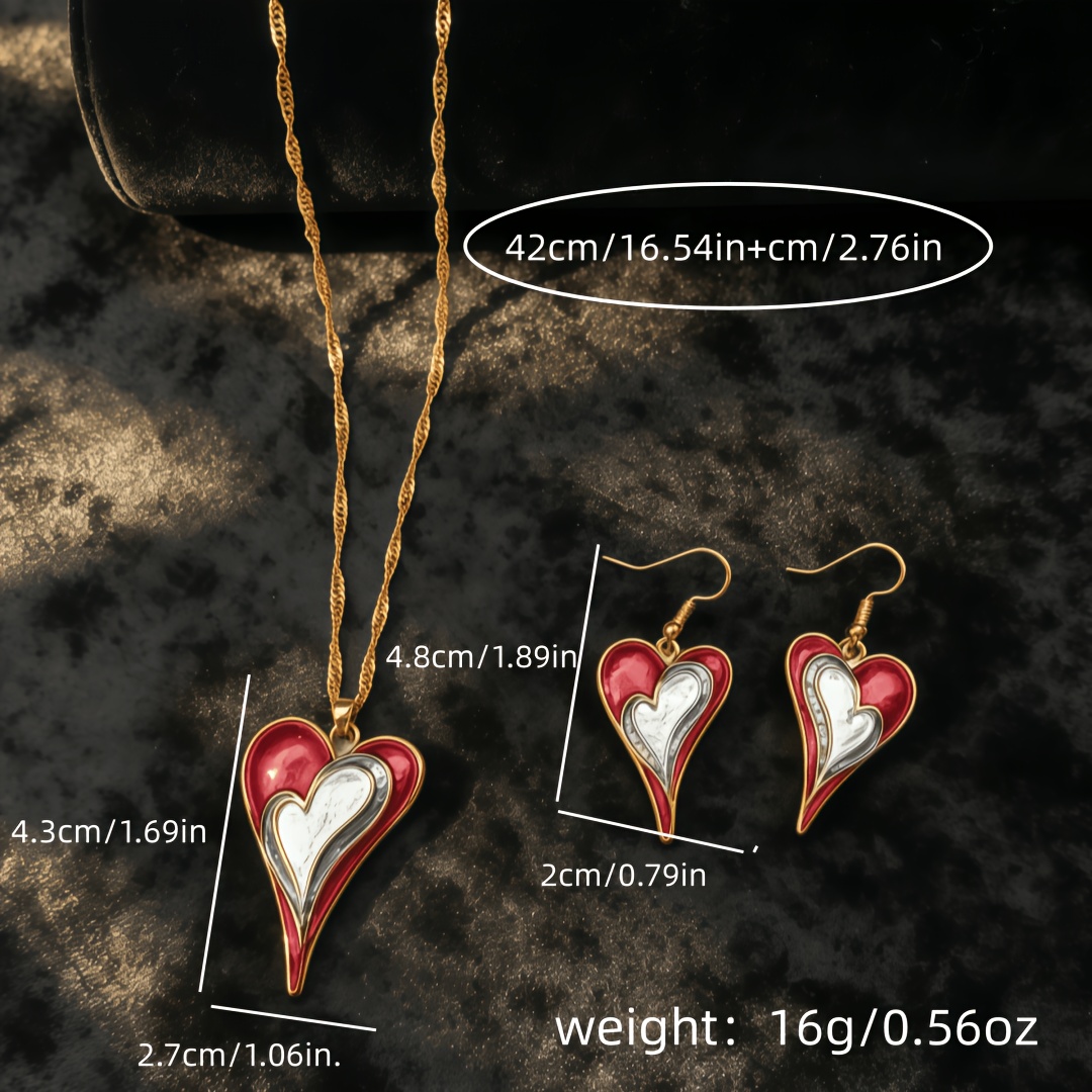 3pc Bohemian Y2K French Layered Heart Necklace & Earrings Set